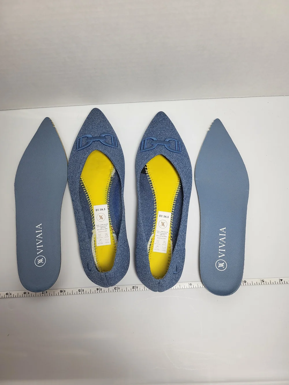 VIVAIA Aria Women’s Pointed-Toe Blue Knit Bow Flats Size US 8 EU 38.5